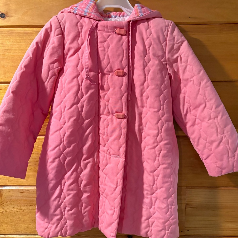 Heart Warmers Vintage Girls Pink Quilted Sherpa Lined Hooded Winter Coat Size 6X